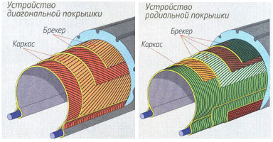 отличия строения диагональной и радиальной шины